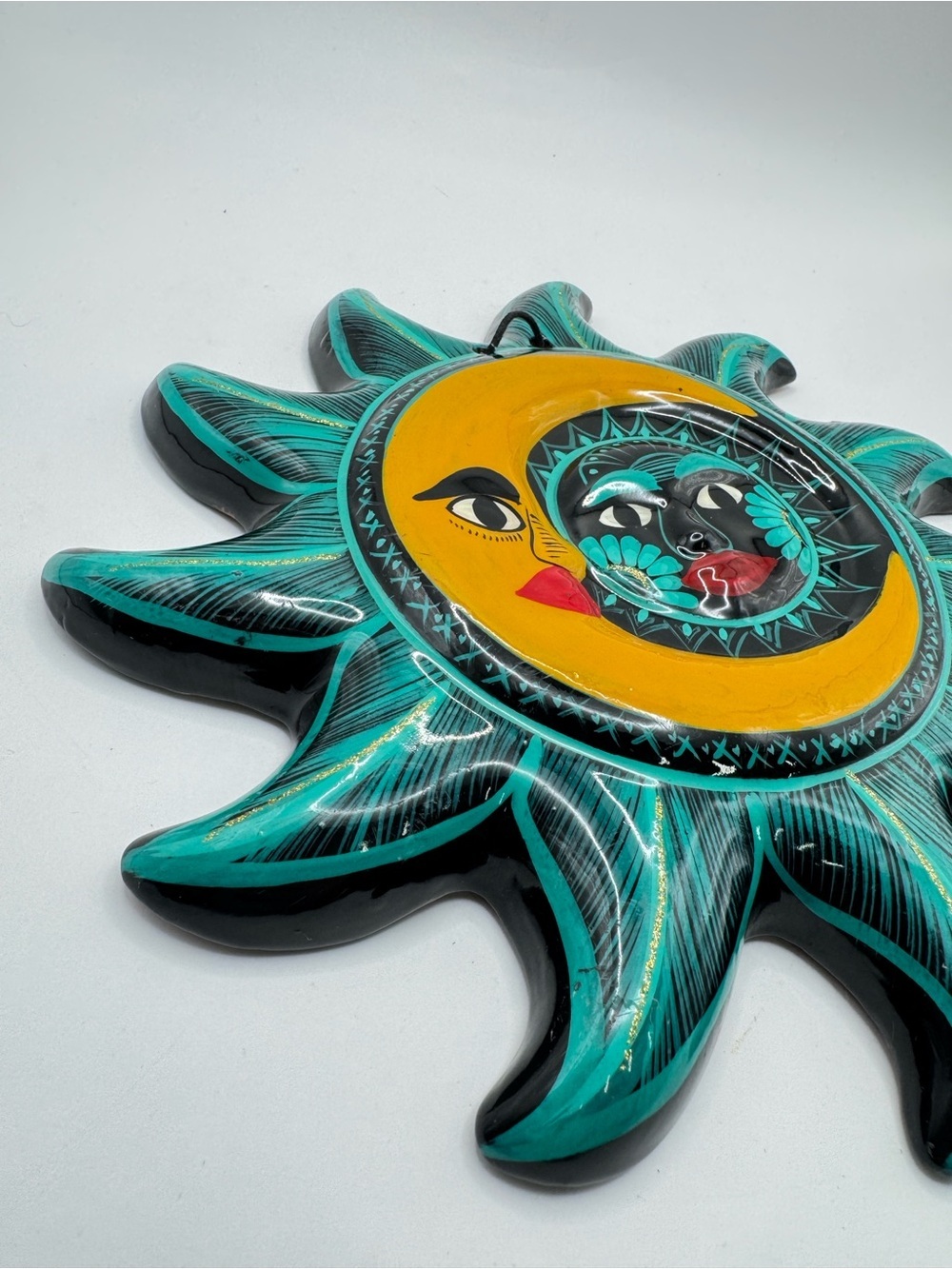 Talavera Sun & Moon Eclipse Wall Art Hand Painted Mexican Ceramic Face Decor - Picture 5 of 9